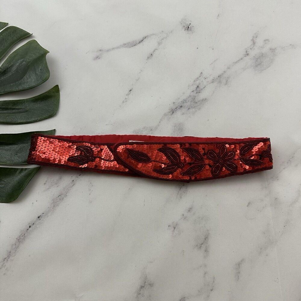 Refil Accessories Womens Vintage 90s Sequin Beaded Belt Size S/M Red Sparkle